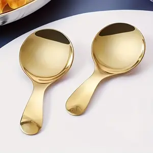 2-Pack Golden Finish Stainless Steel Short Handle Ice Cream Scoops - Multipurpose Dessert & Seasoning Spoons for Home, Restaurant, Coffee Shop, RV Kitchen Use