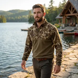Long Sleeves Camo Fleece Quarter Zip – Warm Hunting Pullover for Cold Weather, Soft Mid-Layer Outdoor