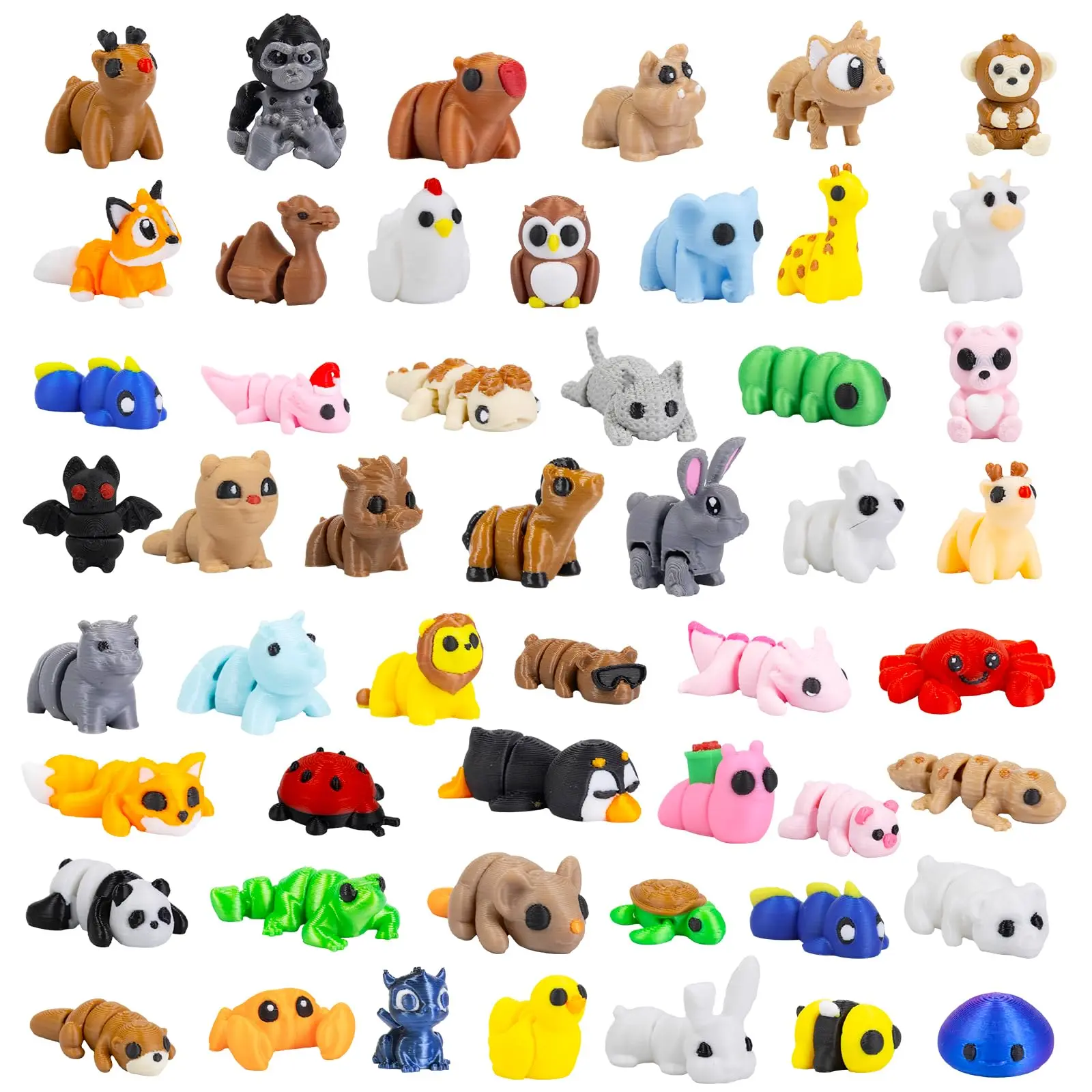 48 PCS Plastic 3D Printed Mini Articulated Animal Fidget Toy Set - Movable Figurines for Collectors, Animal Model Playset, Stress Relief Toys for Holiday Gifts, Ornaments