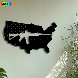 1pc USA Map with Rifle Silhouette Metal Wall Art, Artistic American Flag Rifle Statue Mural, Intricate Craftsmanship, Perfect for Independence Day, Veterans Day Decor, Perfect for Man Cave Garage Office Decor, Ideal Gift for Patriotic Enthusiasts.