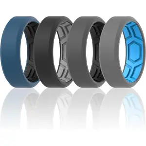 Men Breathable Air Grooves Silicone Rings Wedding Bands 8mm Wide 2.4mm Thick-1/2/4/6/7 Variety Multipack