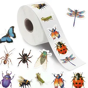Insect Pattern Round Stamp Sticker (500pcs/roll), Self-adhesive Sticker, Decorative Sticker for Scrapbooking, Envelopes, Water Bottles