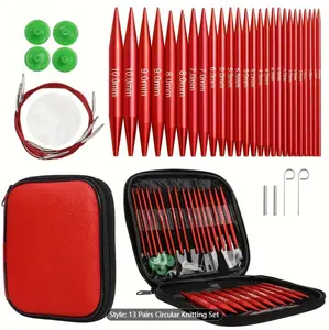 1pc Red Circular Knitting Needle Tool Set, 13 Pairs Of Cabled Circular Needles  Knitting Flat Yarn & Circular Yarn Projects, Knitting And Crochet Supplies With Box, Knitting Supplies Crochet Craft Tools And Accessories For Beginners Art & Craft Supplies