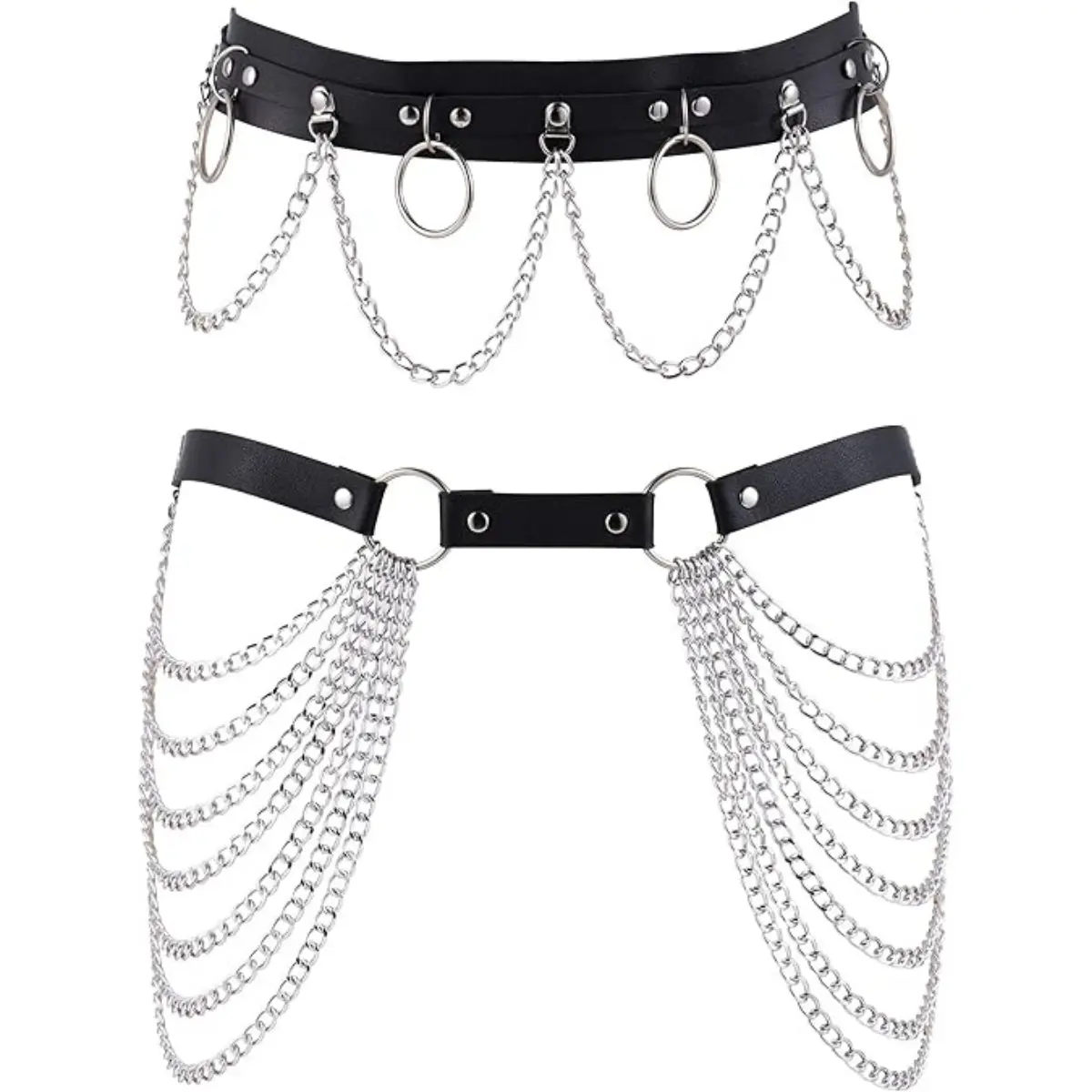Leather Belly Waist Chain Belt Black PU Leather Body Waist Belt Adjustable Thin Twist  main image 2