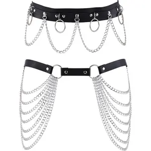 2PCS Waist Chain Belt – Leather Layered Belly Body Chain Jewelry for Women