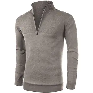 Mens Slim Fit Zip Up Mock Neck Polo Sweater Casual Long Sleeve Sweater and Pullover Sweaters with Ribbing Edge