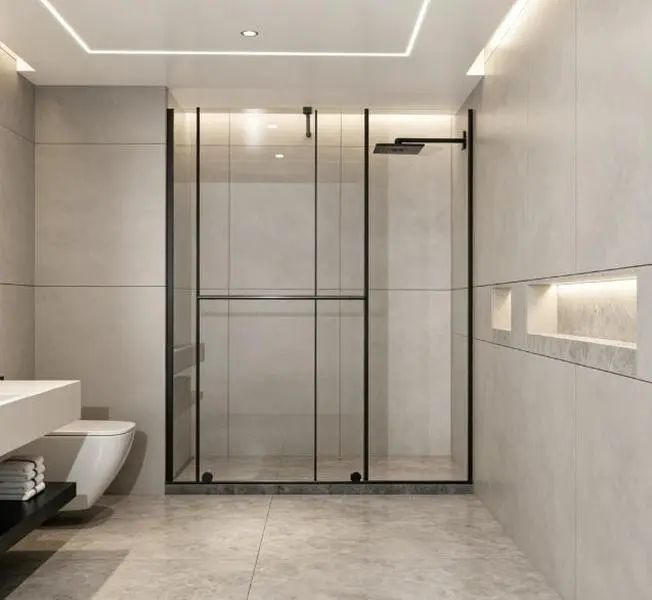 Black Sliding Glass Shower Door, 30-60 in.W x 72 in.H Walk-in Shower Screen, Dual-Usage, 1/4 Inch Thick Glass Panel with Stainless Steel Handle and Supporting Bar