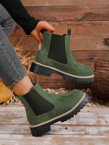 Women's British Style Ankle Boots, PU Leather & PVC Sole, Ombre Pattern, Fall Winter Casual Shoes, Matching Dress Boot