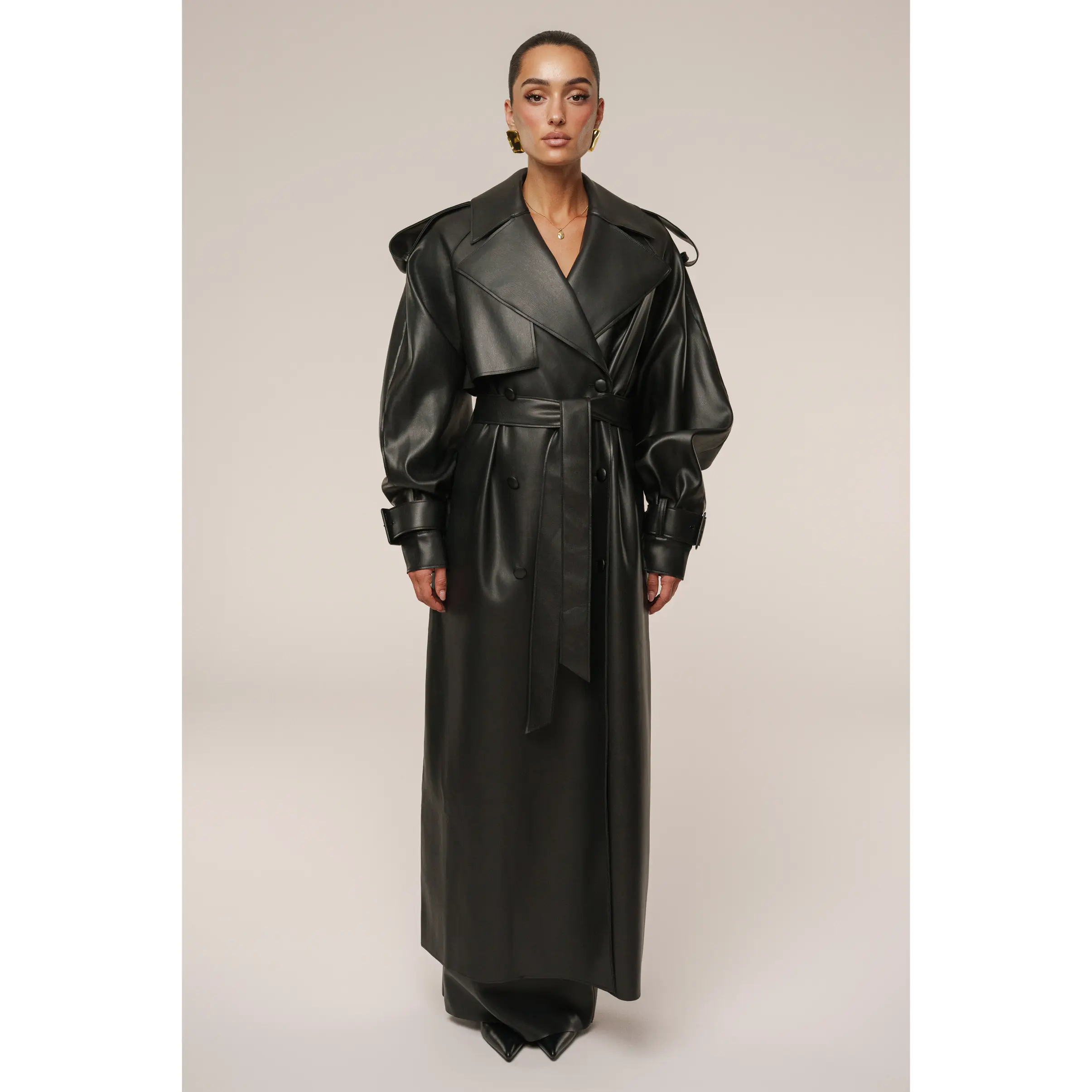 Black The Icon PU Leather Coat