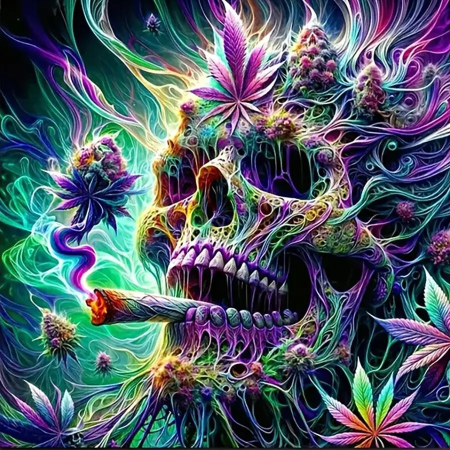 Skull & Marijuana Pattern DIY Diamond Arts Colorful Painting Kit without Frame, DIY 5D Diamond Arts Colorful Painting for Bedroom Home Wall Decor