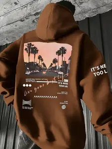 Men's 'LA Sunset' Graphic Hoodie Sweatshirt | Oversized Fit, Retro Street Print | Trendy Streetwear Essential | Perfect for Urban Style & West Coast Fashion Enthusiasts | Fleece-Lined, Vintage Y2K Aesthetic