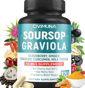 Soursop Graviola Capsules with Elderberry, Turmeric, Ginger, Milk Thistle, Tart Cherry and More - 120 Capsules for 4 Months Supply