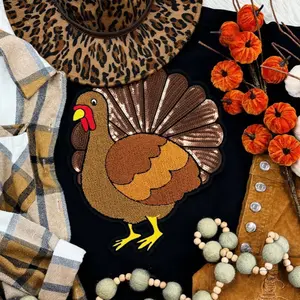 Sequin Brown Tailed Turkey Thanksgiving Tshirt