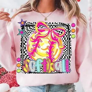 [Sale Up To 50%] Preppy Softball Game Day Coquette Sweatshirt, Brushstroke Softball Checkered, Game Day Softball, Raising Ballers, Softball Mama, Sport streetwear graphic tee