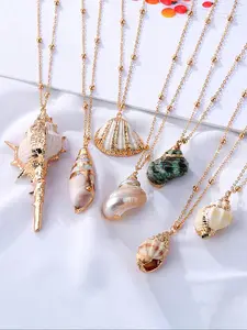 Boho Style Shell & Starfish Design Pendant Necklace, Trendy Charms Necklace, Fashion Jewelry for Party, Daily Clothing Decor, Trendy All-match & Exquisite Jewelry for Birthday Gift, Dangling Charms Necklace