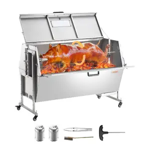 VEVOR Electric BBQ Rotisserie Grill Kit, 56 Inch 132 lbs Capacity, Automatic 52W Motor Height Adjustable Universal Roaster Stand, Stainless Steel Grilling Kit, Spit Rod with Heat Shield for Pig LambVEVOR Super Brand Day