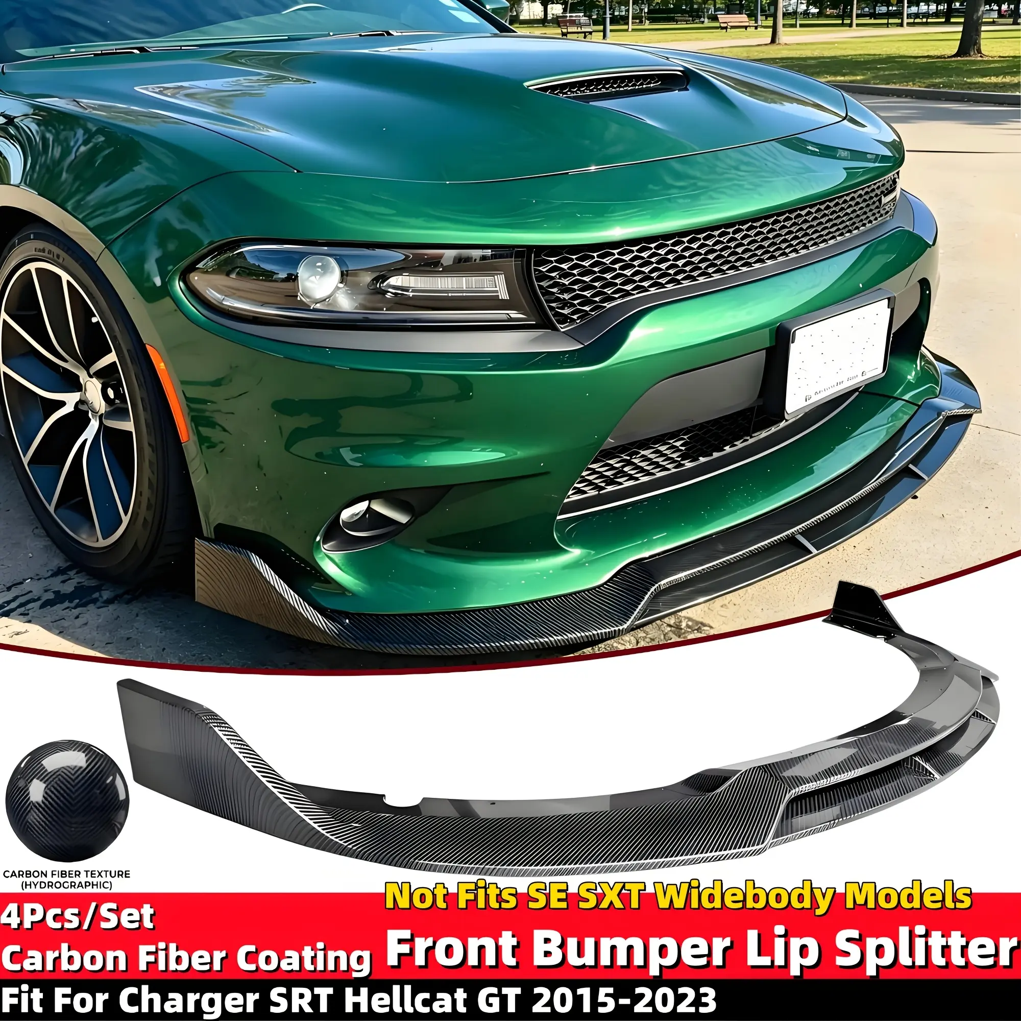 Dodge Charger Front Lip Charger Front Splitter Dodge Charger Accessories Front Bumper Lower Lip Splitter Kit Compatible For Dodge Charger SRT Hellcat Scat Pack 2015-2023 RT Style Air Chin Body Kit - Perfect Flush Fit, Easy DIY Installation