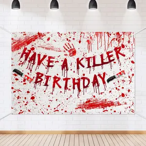 There Is A Killer Birthday Banner Background Halloween Horror Murder Mystery Party Decoration Halloween Bloody Horror Movie Birthday Party Decoration Photography Studio Props Supplies 71x91in