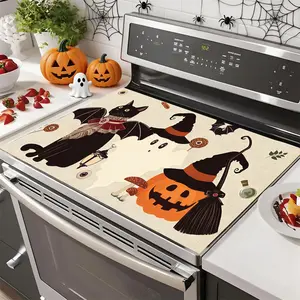 Soft Electric Stove Cover Cook Top Panel Protector Pad, Ghost Pumpkin Cat Design, Scratch Resistant, Easy to Clean, Multi-Purpose Kitchen Cover，Halloween, Thanksgiving, Autumn Decorations