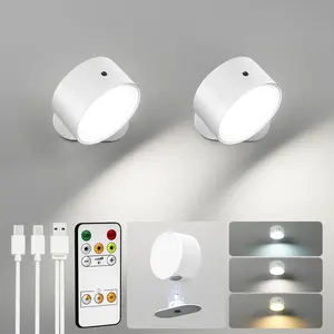 2pack LED Wall Sconces, Wall Mounted Lamps with Rechargeable Battery Operated Dim 3 Brightness Removable Charging 360°Rotate Magnetic Ball, Cordless Wall Light for Reading Study Bedside Hallway