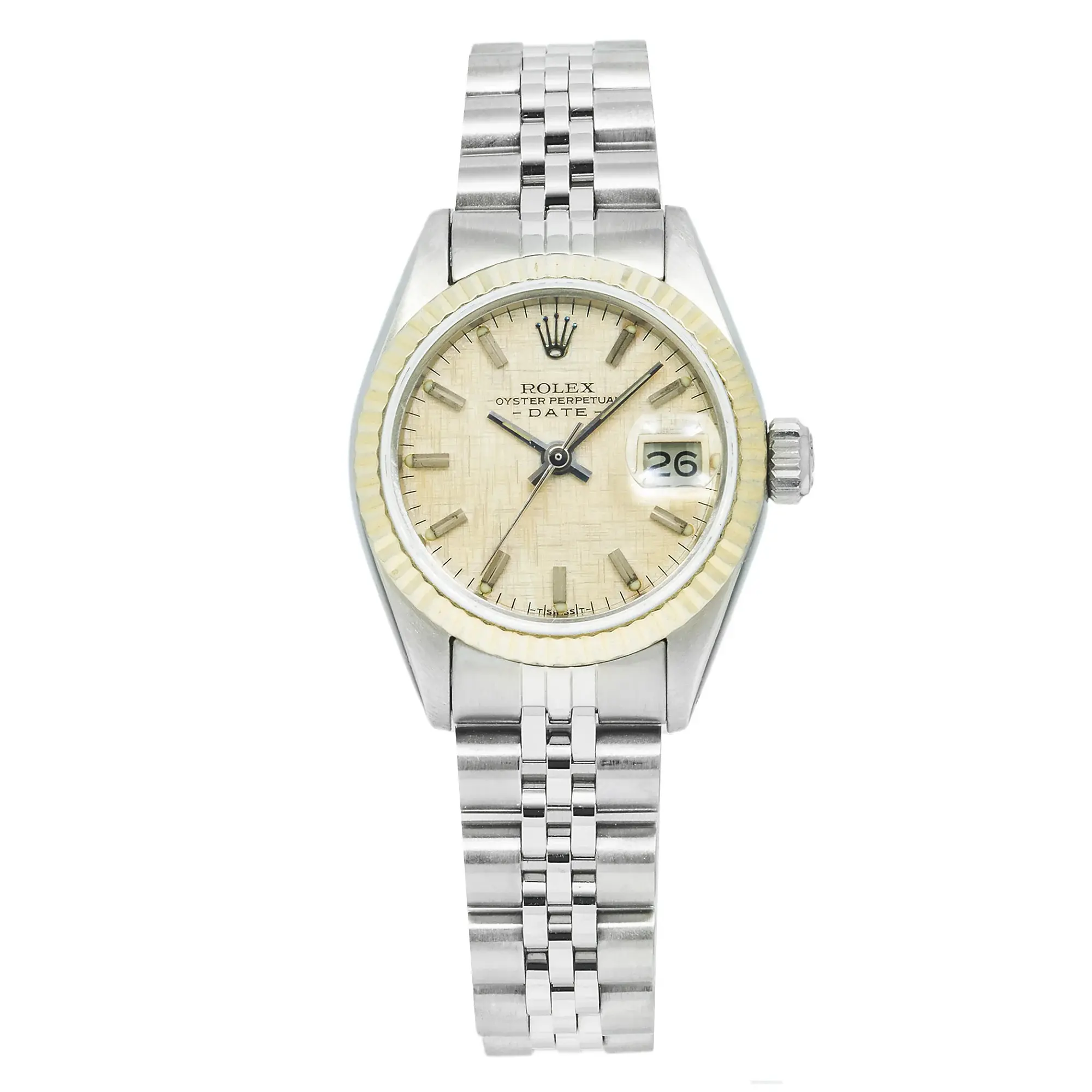 Rolex Datejust 26mm 6917 Fluted Bezel Watch Silver Linen Dial Jubilee Bracelet - No Papers