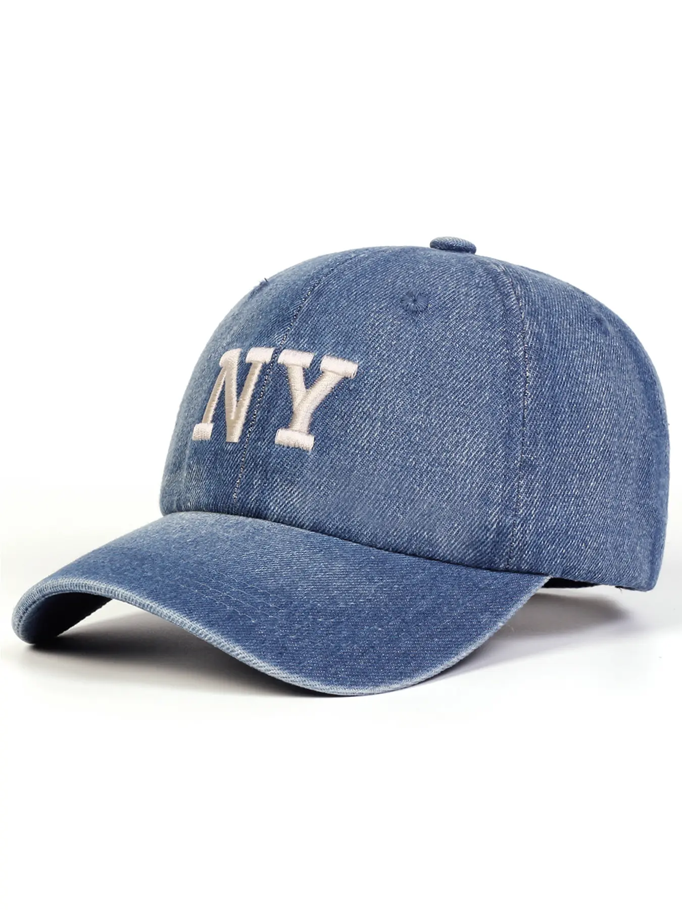 Unisex Ny Washed Denim Baseball Cap, Adjustable Sun Protection Casual Hat, Leopard Pattern Woven Fabric, Spring & Fall Outdoor Travel, Adjustable Snapback Cap, Casual Outfits Cap, Adjustable Streetwear Hat