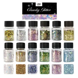 LEQU Opal Chunky Glitter for Resin, 12 * 10g Craft Powder for Tumblers/Slime, Iridescent Chameleon Glitter Sequins Festival Decor(Each 0.35oz）Halloween