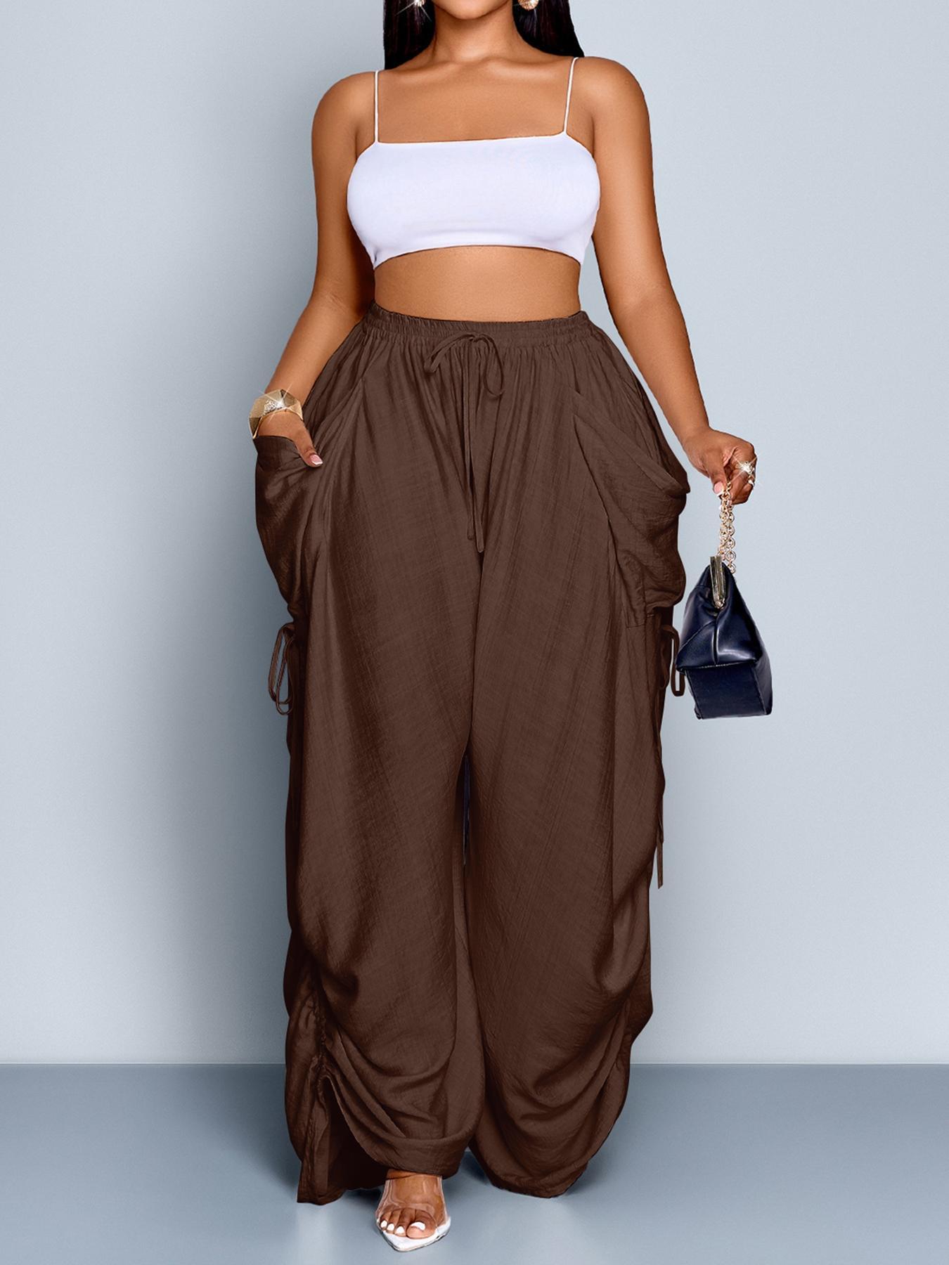 Women's Casual Loose-Fit High Waist Wide Leg Pants, All-Season Woven Fabric, Long Plain Design, Daily Commute & Vacation Wear
