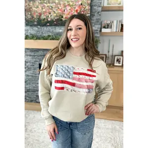 Quilted American Flag Pullover Sweatshirt