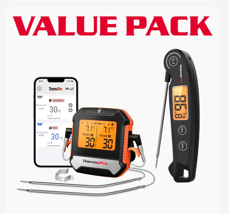 ThermoPro TP904 Wireless Meat Thermometer - 2 Probes, 450ft Range&TP605 Instant Read Meat Thermometer (TP904+TP605)