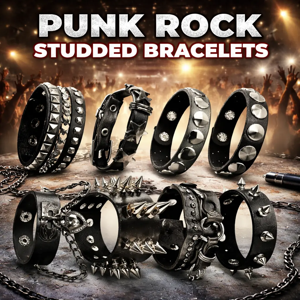 8-Pcs Riveted Cuffs Bangle Set - PU Leather & Alloy Stud Spikes Retro 80s Rock & Roll Kitchen Specialty Utensil Accessory, Ideal for Bikers