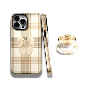 Brown Gingham Phone CaseNeutral Checkered Case, with iPhone 17, 16, 15, 14, 13, 12, 11 Plus, Pro Max, Samsung S25, S24, S23, and S22 Ultra