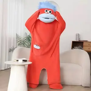 Viral Funny Monster Puppet Onesie Pajamas! Super Soft Thick Coral Fleece Full Body Kigurumi, Cute Pocket Mini Monster Design, Unisex Couples Matching Sleepwear, Perfect For Lazy Days, Halloween Costume & Funny Party Outfits