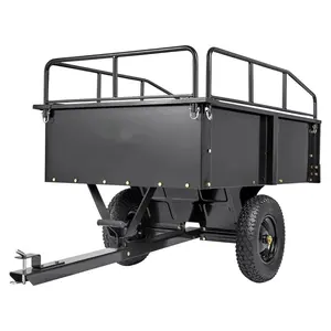 Heavy Duty ATV Trailer Steel Dump Cart, 750-Pound 15 Cubic Feet, Garden Utility Trailer with Removable Sides for Riding Lawn Mower Tractor