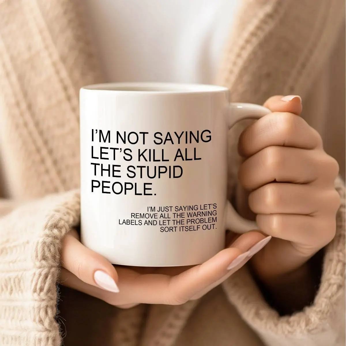 Humorous Ceramic Coffee Cup - Large, Heavy-Duty, Washable Drinkware Mug with Handle, Novelty Gift for Office & Home, Unique White Elephant Present for Men & Women (Birthday, Christmas Decor)