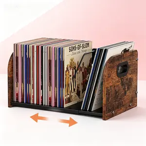 LP Storage Shelf, Adjustable Record Holder Rack with Movable Divider, 110 LP Album Display Stand, Vinyl Record Organizer, Expandable Magazine Holder, No Assembly Required Albums Collector