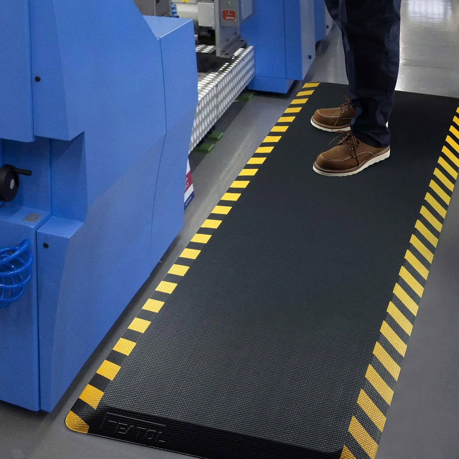 Anti  Mats Industrial,  Standing Floor Mat, Work Mats for Standing,Black with Yellow Border Safety Mat 20" x 39"-Standing Support for Leg &