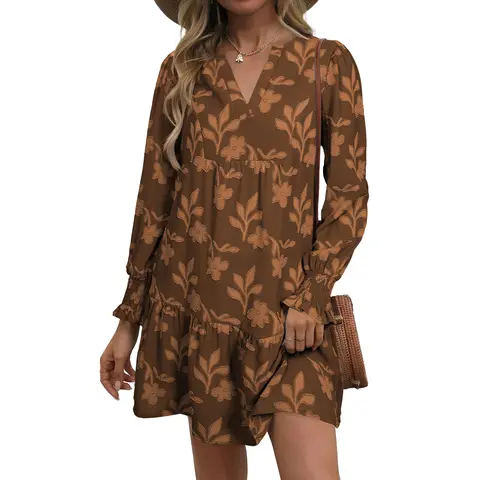 Dokotoo Women's Jacquard Floral Casual Long sleeve Shift Mini Dress