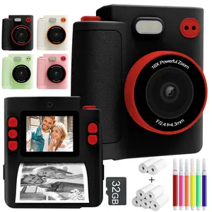 Kids Camera Instant Print, Digital Camera for Kids with No Ink Print Paper & 32G Card, Selfie Video Camera with Color Pens for DIY, Fun Gift for Girls Boys 3-14 Years Old，Fun & Creative Gift for Birthdays, New Year & Festival Celebrations