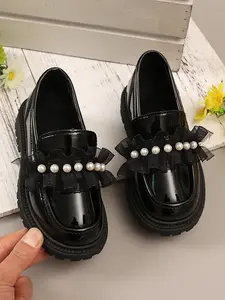 Girls' Pearl Leather Shoes Soft Sole Princess Style Loafers Spring & Fall New Design Comfortable Girls' Single Shoe