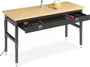 60" Workbench with Drawers, 2200lbs Weight Capacity Desk,28"-40" Manual Height Garage Storage Table for Workshop Home