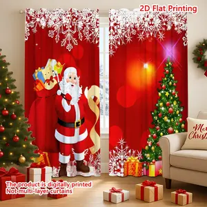 Jit 2D Flat Printing 2Pcs ornate tree and gifts Santa Claus. Pattern Curtains,Rod Pocket Curtains Easy To Hang,Semi Blackout Polyester Curtains,Machine Washable,Home Decoration Curtain,Suitable for Various Scenarios