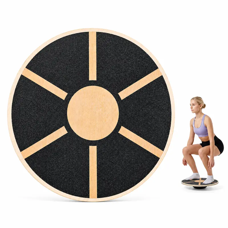 BESTGOD Wooden Balance Board - Wood Construction, Durable, 360-Degree Rotation, Textured Anti-Slip Surface, Spherical Base, Core Strength Training, 265 lbs Capacity, Rehabilitation, Balanceboard Home Fitness Equipment, Indoor Exercise Workout Equipment