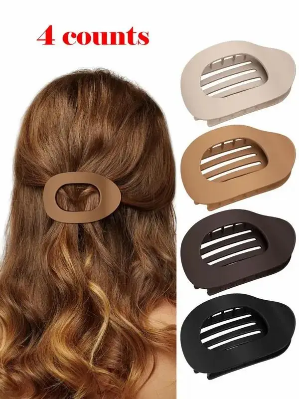 4 counts Solid Color Hair Claw, Flat Claw Clips, Casual Versatile Hair Accessories for Women, Minimalist Headwear Suitable for Thick Hair, Fashion Hai