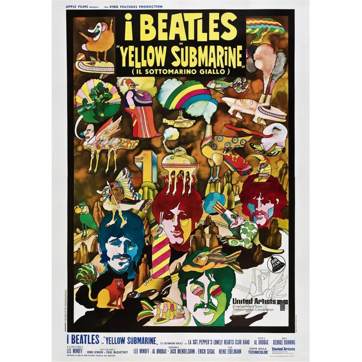 The Beatles 1968 Yellow Submarine Artistic Movie Print, Italian Ringo Starr-Paul McCartney-John Lennon-George Harrison Wall Decor for Room, Home Supplies Poster (Bottom-Left Variant)