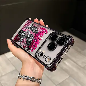 Gothic Skull Purple Chrome Plated Shockproof Bumper Punk Street Style Clear For IPhone 17 16 15 14 13 12 11 PRO PLUS MAX AIR Four-corner Drop-proof Transparent Casual Soft Silicone patternfull protection case floral pattern Mobile Phone Case Q173