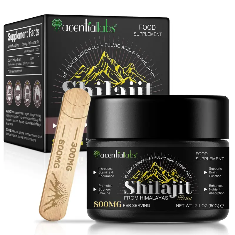 Acentiallabs Natural Organic Himalayan Shilajit Resin Gel - High-Potency Edible Dietary Healthcare Supplement for Human Fitness, No GMO, Energy Booster with Fulvic Acid & 85+ Trace Minerals (For Men)