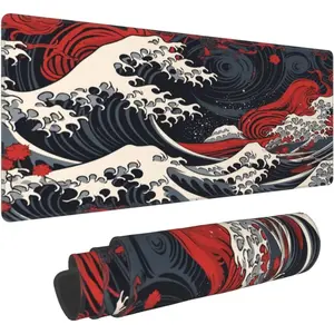 Abstract  Wave Gaming  Pad XL, Large Non Slip Rubber Mousepad, Stitched Edges  Pads, Long Extended  Pad,31.5'' X 11.8''