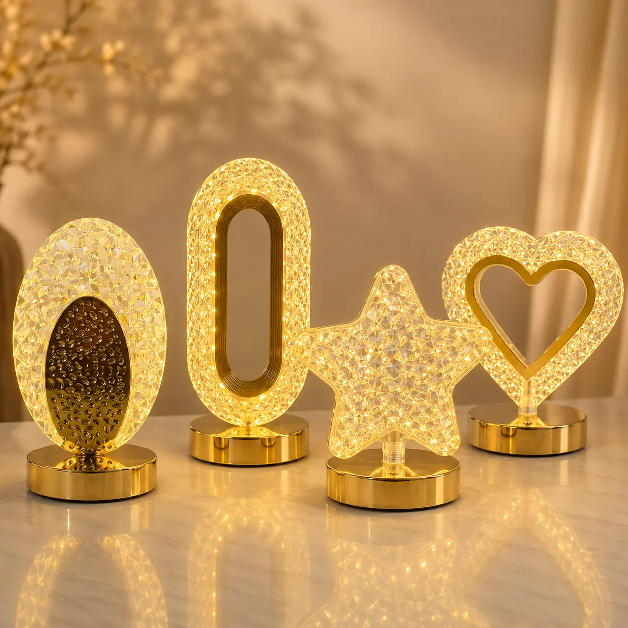 Crystal Table Lamp, Elegant LED Night Light for Bedroom, Romantic Warm Ambient Light, Decorative Desk Lamp for Bedroom, Dorm Room & Home Decor