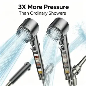2PACK Filtered Shower Head with Handheld High Pressure 4 Spray Modes Water Softener Filters Beads for Hard Water Removes Chlorine Reduces Dry Itchy Skin Chrome Finish SummerVibes massaging removal